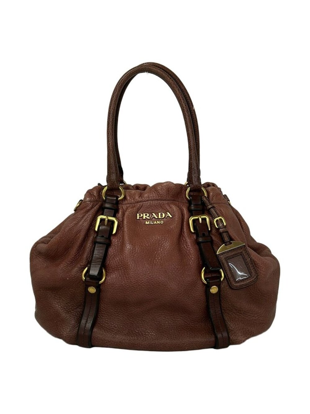 Prada Tote Bag Pink Brown Dark Leather